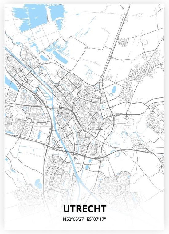 Utrecht plattegrond - A2 poster - Zwart blauwe stijl
