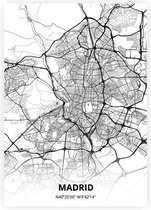 Madrid plattegrond - A3 poster - Zwart witte stijl