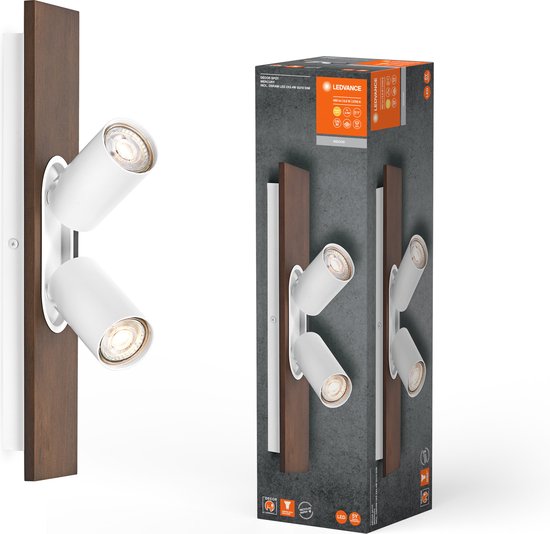 Plafonnier LED Ledvance - 2 Spots Réglables, Bois Et Acier Noir, Dimmable