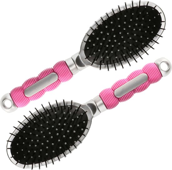 Haarborstel Hairmaster - 2x - zilver met roze handvat - 23 x 6 cm - kunststof - heren/dames/kinderen