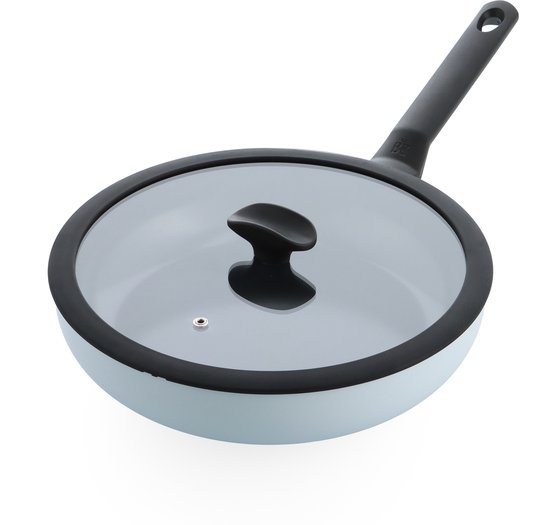 BK Enjoy Keramische Antiaanbak Hapjespan met deksel Ø 28cm – 3.4L – PFAS-vrij – Inductie Hapjespan – Ovenbestendig tot 160°C – Vaatwasserbestendig – Snelle opwarming – Koudgrepen - Blauw