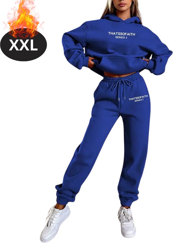 Nivard Ensemble de jogging - Ensemble domicile - Adultes - Survêtement - Confortable - Pantalon de survêtement - Survêtement - Femme - Blauw - XXL