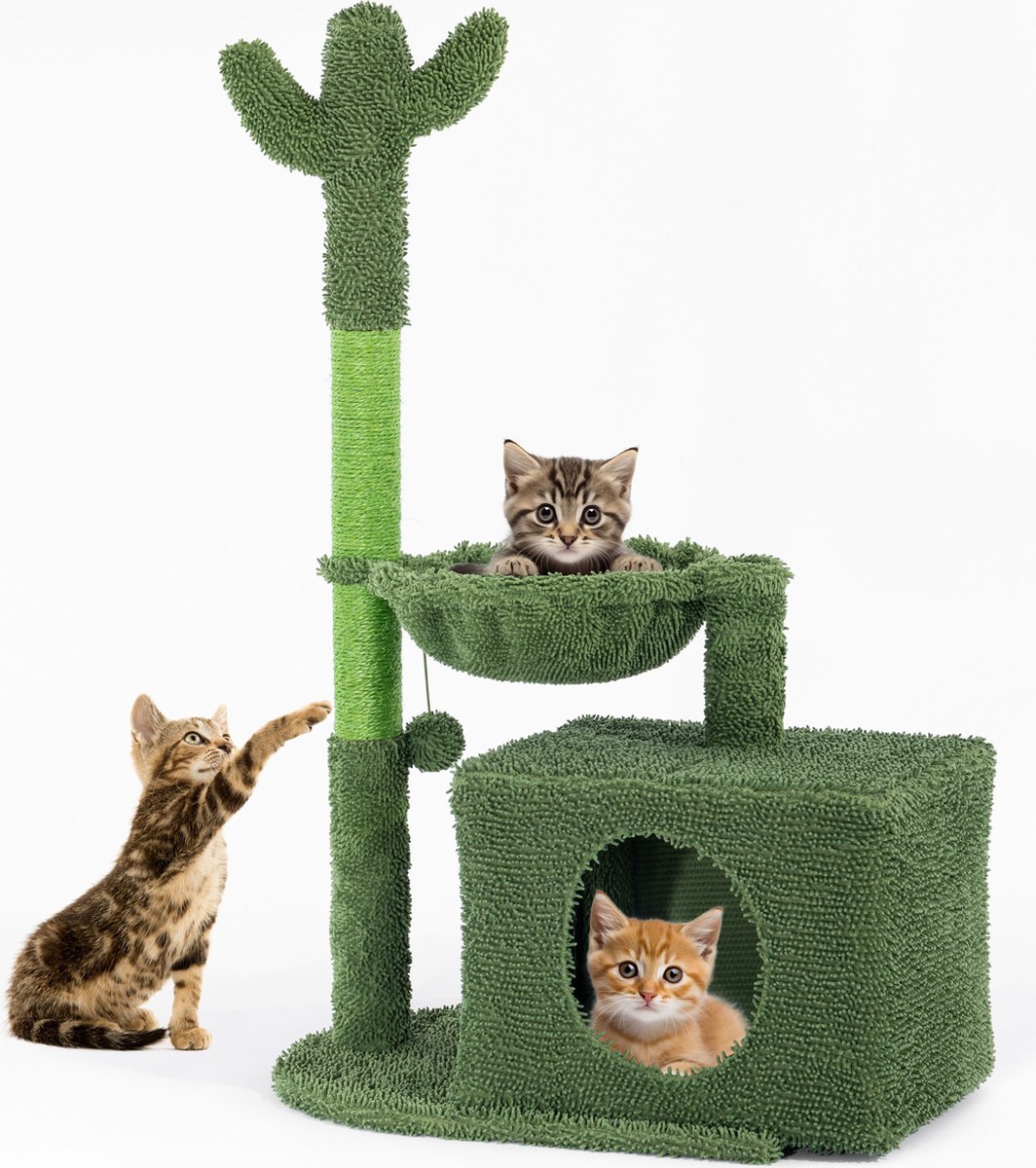 Ozocozy Krabpaal voor Katten - Kattenkrabpaal - H 102cm - Krabpalen - Cactus - Krabmeubel - Met Kattenspeeltje - Groen