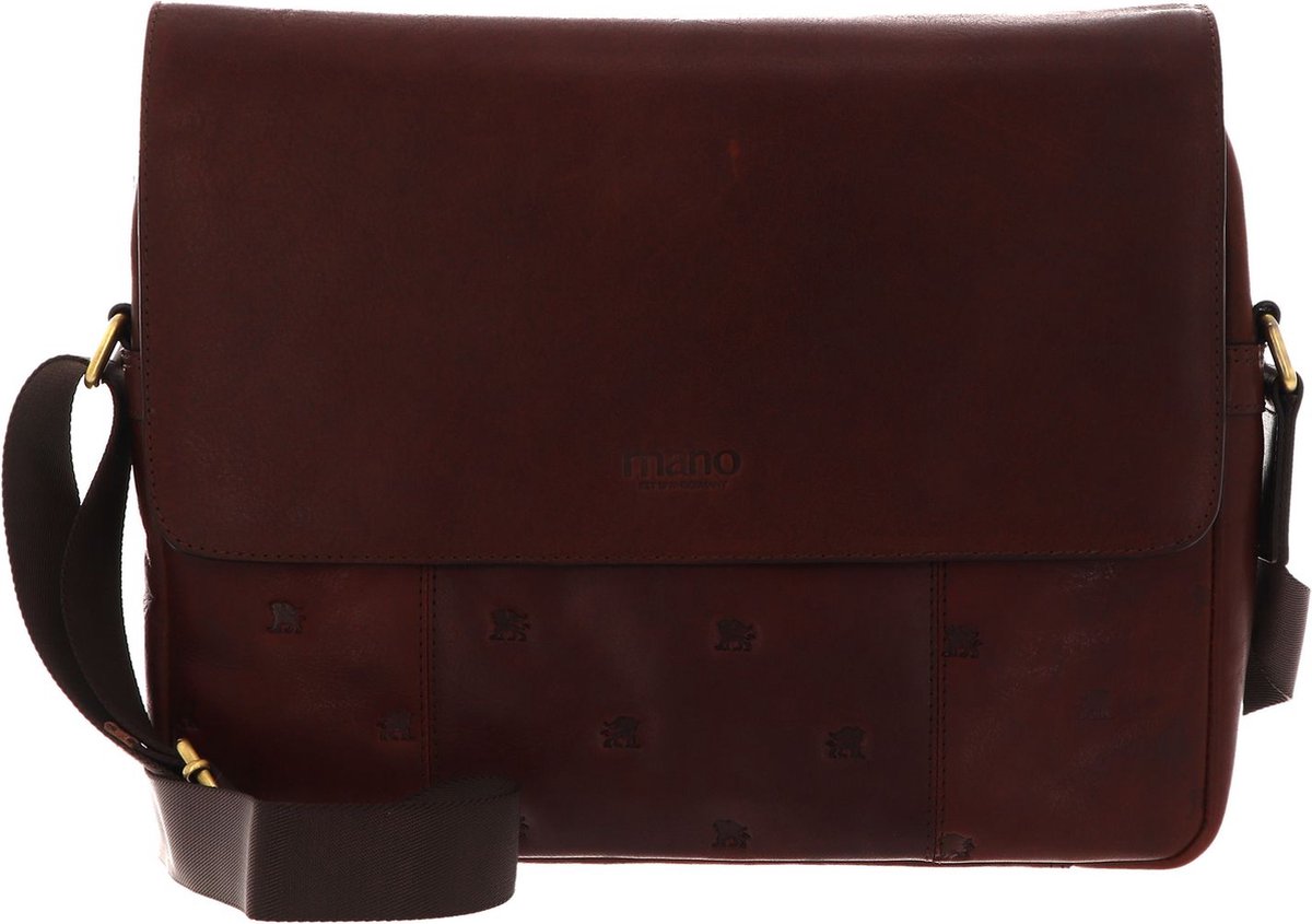 mano Leren Schoudertas Laptoptas met laptopvak Don Leon Stuart Messenger Bag Mid - Brown Bruine