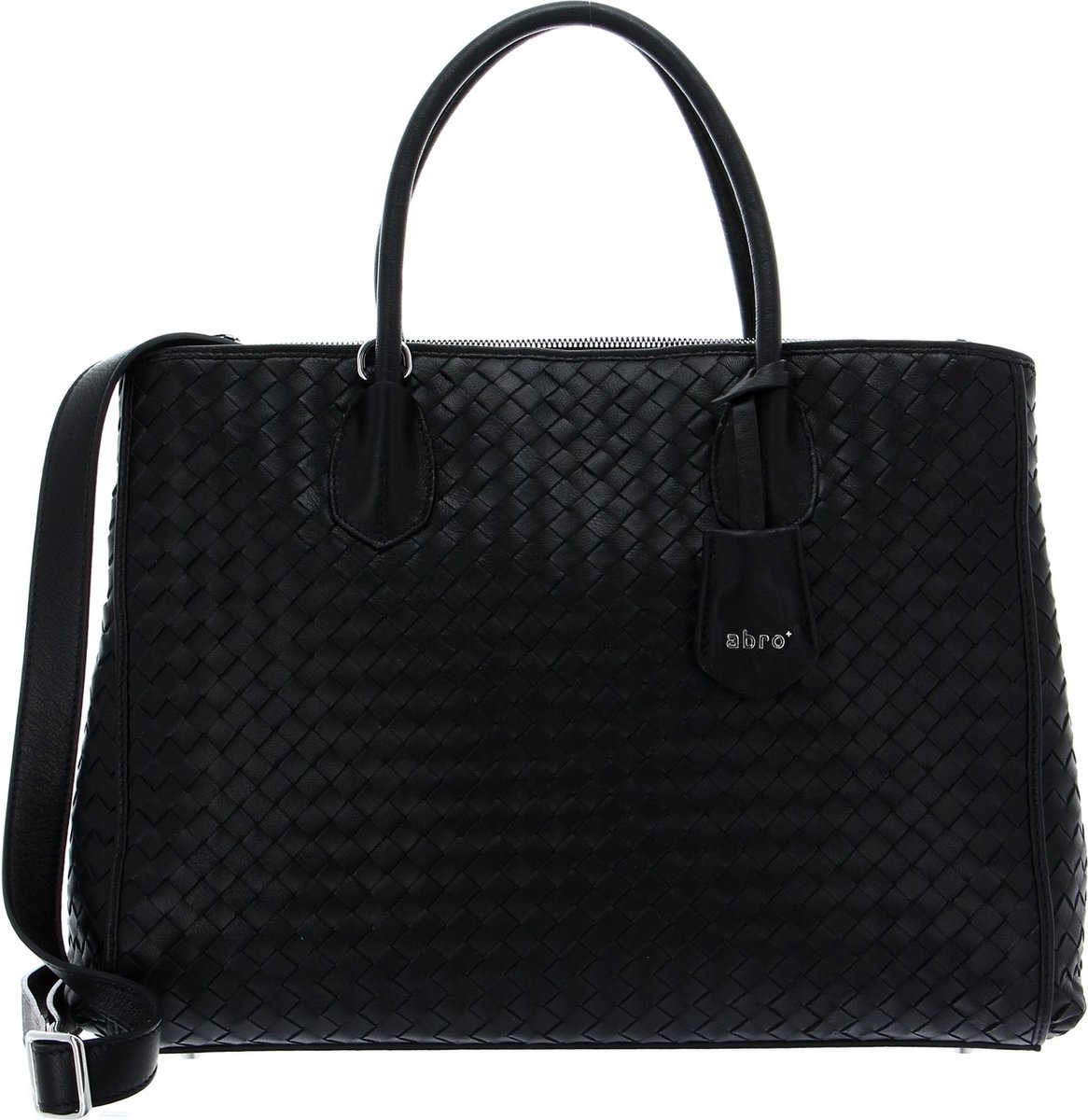 abro Leren Business tas Schoudertas met laptopvak Leather Piuma Weaving Businessshopper Busy Black / Nickel Zwart