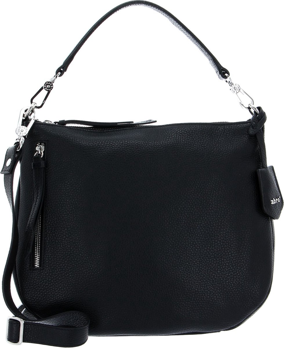 abro Leren Schoudertas Leather Adria Hobo Bag Juna Black / Nickel Zwart