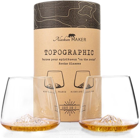 Alaskan Maker Topographic whisky glas 35cl set van 2 Mont Blanc + Mont Everest