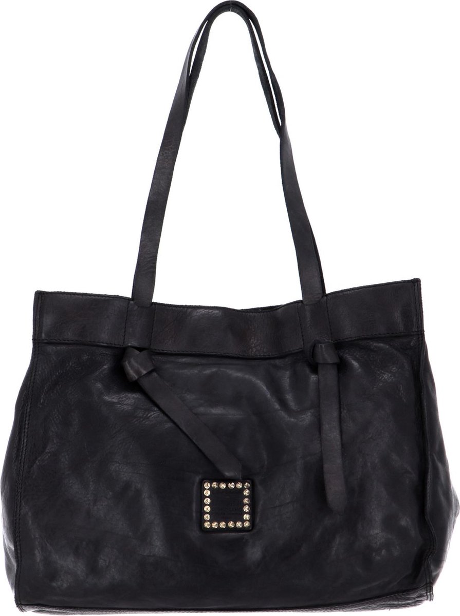 CAMPOMAGGI Leren Schoudertas Shopping Bag Grigio Zwart