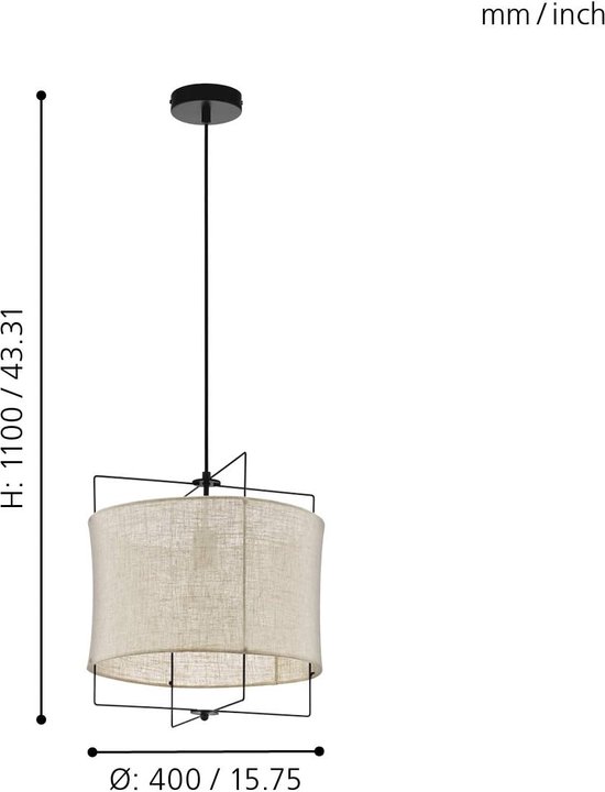 Eglo Hanglamp Stellato 1, 1-lamps, vintage hanglamp van staal, hout en glas in mat nikkel, esdoorn, wit, eettafellamp, woonkamerlamp met E27-fitting, 50 cm