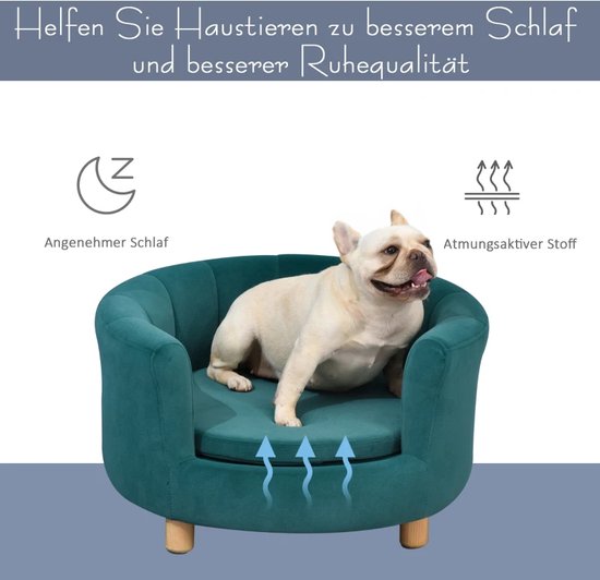 Pawhut hondensofa hondenbank kattenbank metalen poten rugleuning zachte hoes 64 x 40 x 24 cm grijs