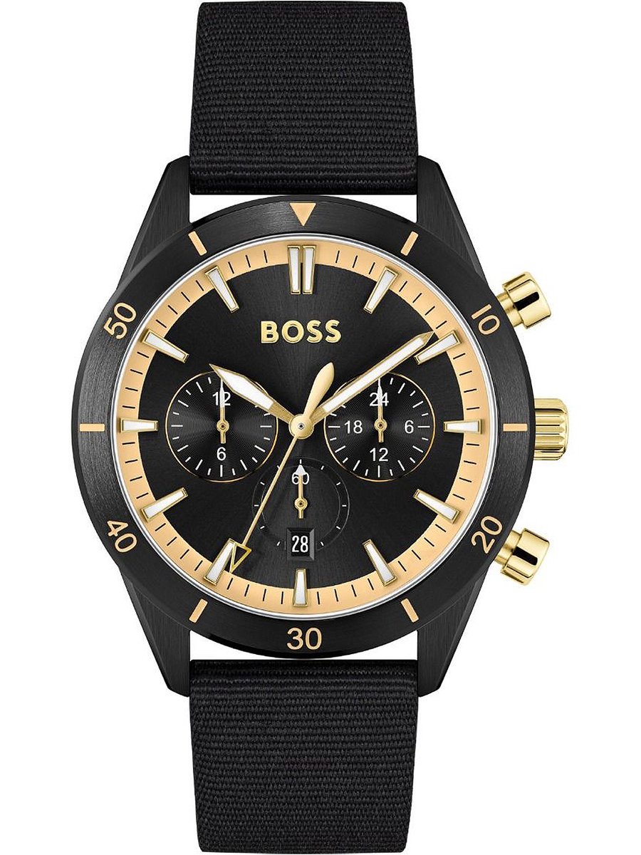 Boss Santiago 1513935 Horloge - Leer - Zwart - Ø 43 mm