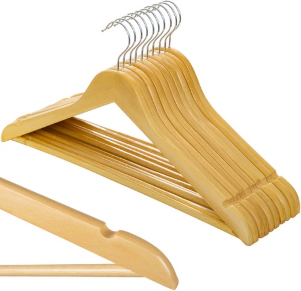 Ruhhy Houten Kledinghangers - Set van 10, Ergonomisch en Duurzaam, Perfect voor Uw Garderobe