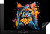 KitchenYeah® Inductie beschermer 75x50 cm - Kat - Graffiti - Kleurrijk - Wafel - Kookplaataccessoires - Afdekplaat voor kookplaat - Inductiebeschermer - Inductiemat - Inductieplaat mat - Keuken decoratie