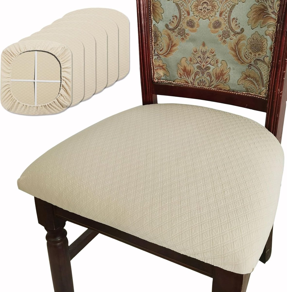 JGS ® Set van 4 Luxe Jacquard Stoelhoezen voor Eetkamerstoelen, Rekbare en Wasbare Bescherming