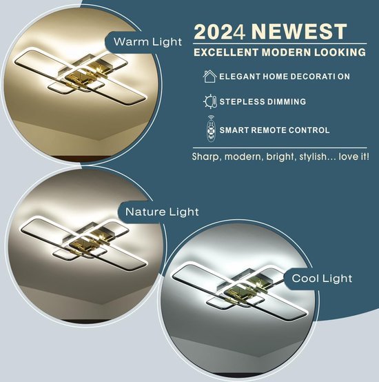 NETTLIFE Plafondlamp LED voor het Wonen, 48 W, Salonlamp, Dimmbaar