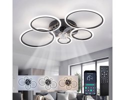 5 Ringen Plafondventilator - Zwart - 6 Snelheden - Dimbaar Met Afstandsbediening en APP - Moderne Cirkel Ventilator Licht