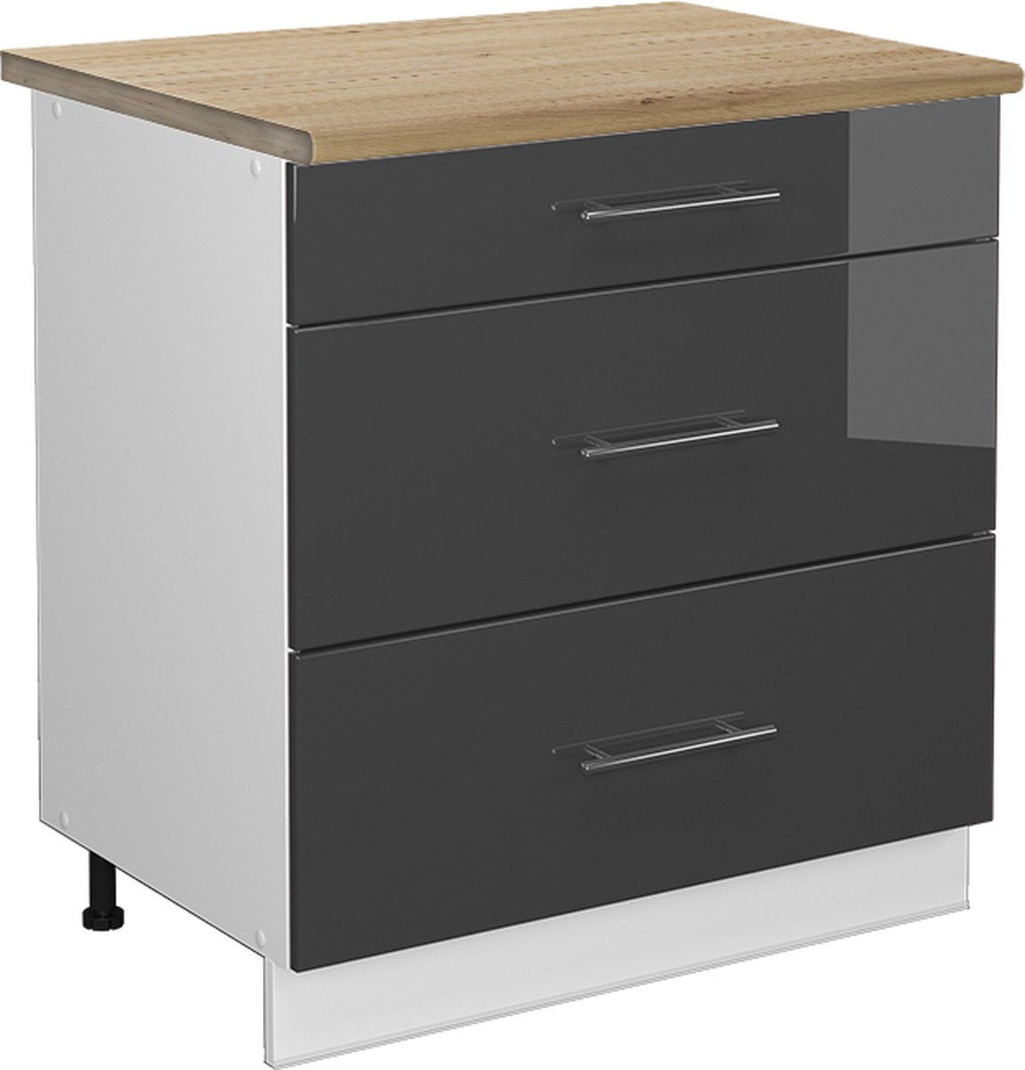 Vicco Fame-Line Keukenonderkast – 80 cm met 3 laden, WB Eik Antraciet Hoogglans