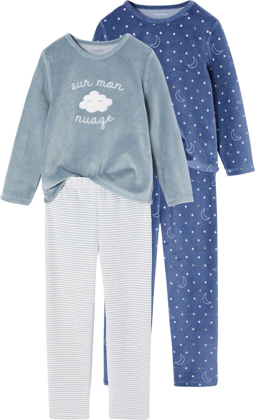 Vertbaudet Lot de 2 pyjamas fille velours sur mon nuage