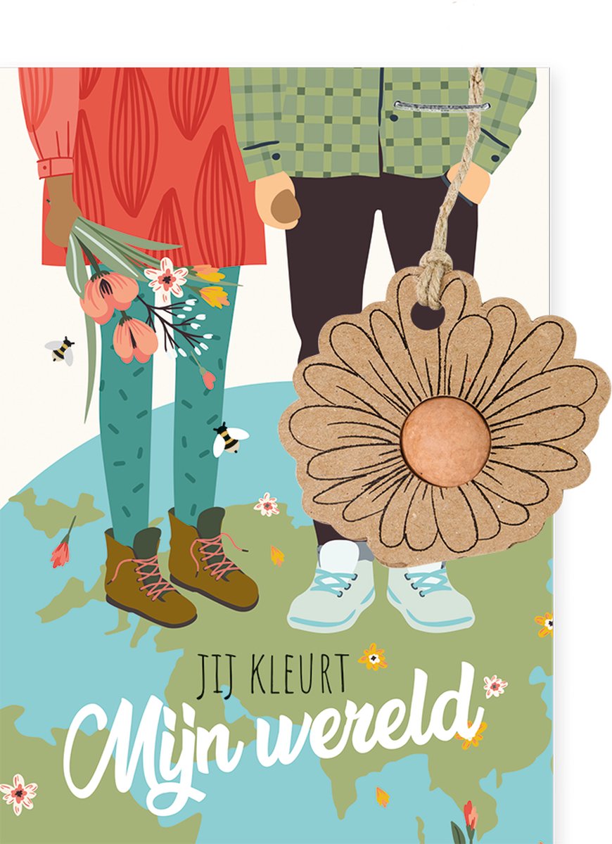 Blossombs Wenskaart met Zaadbom - Jij kleurt mijn wereld - Hanger met Bloembommetje