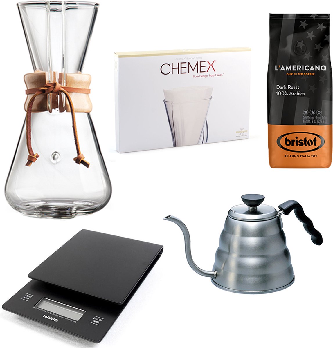 Chemex Coffeemaker slow coffee starter kit 3-Kops