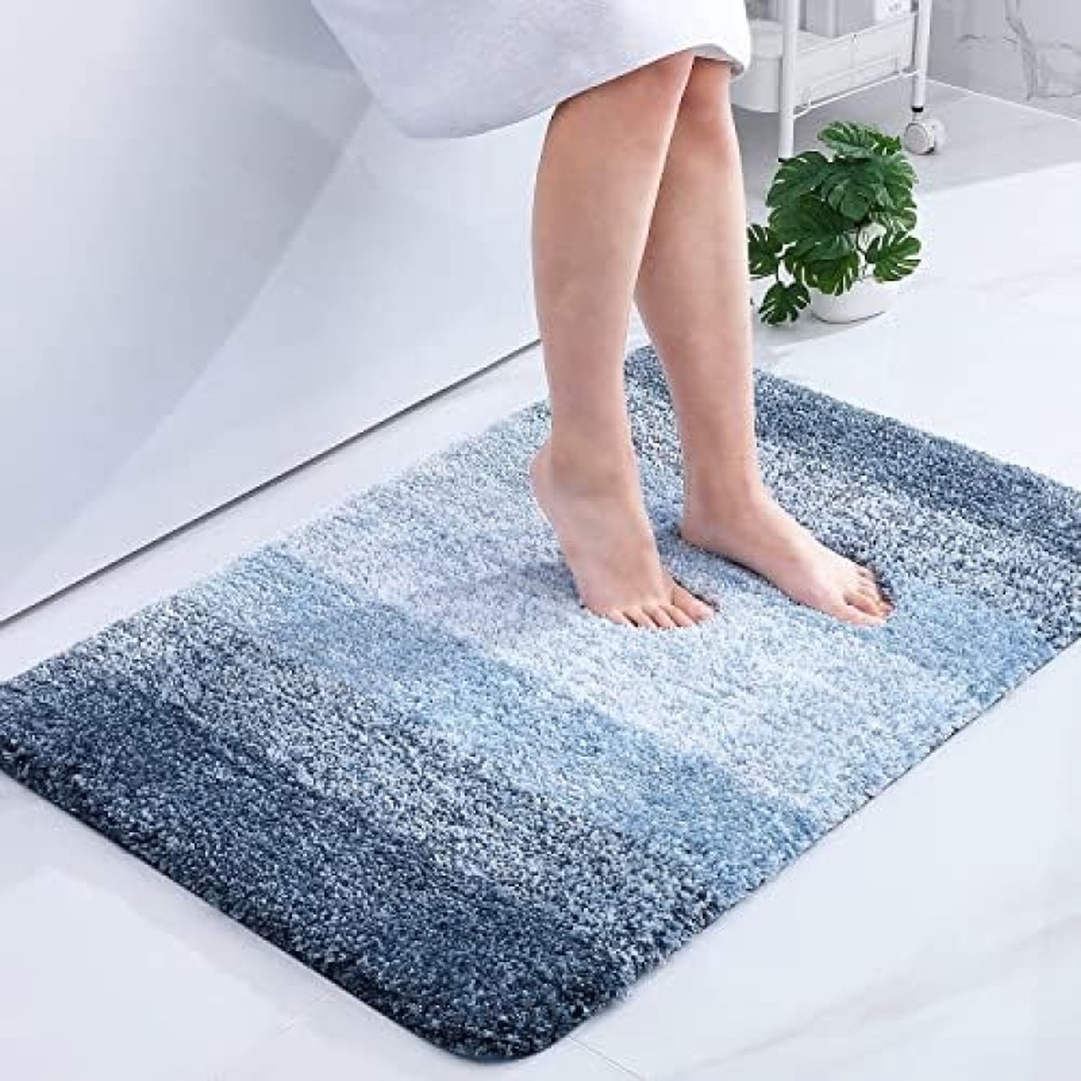 Zacht badkamertapijt, 60 x 90 cm, antislip, wasbaar, hoogpolig, microvezel, absorberend, douchemat