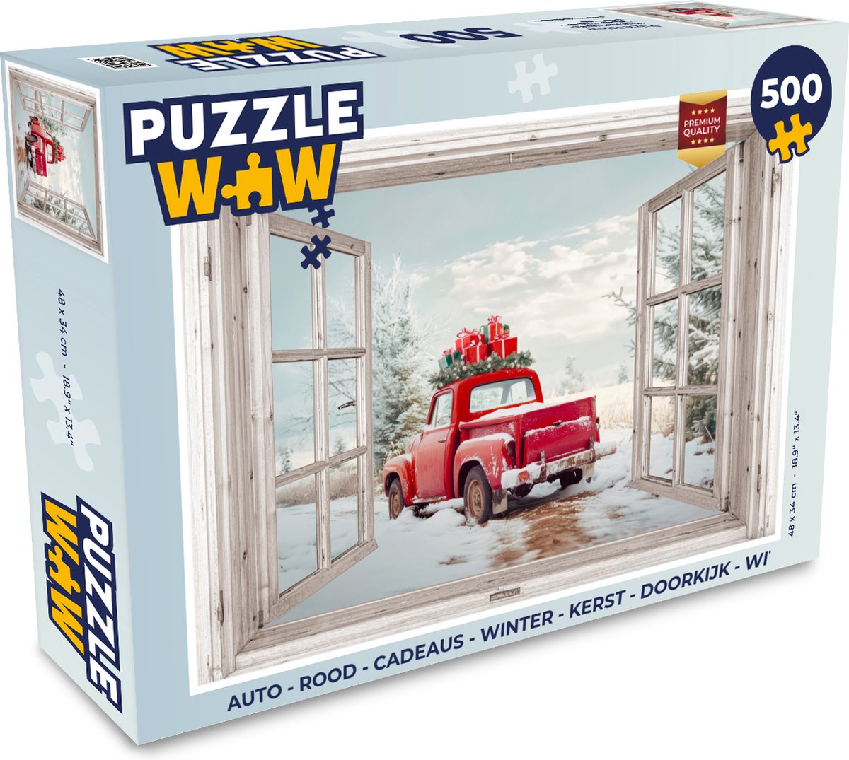 Puzzel Auto - Rood - Cadeaus - Winter - Kerst - Doorkijk - Wit - Legpuzzel - Puzzel 500 stukjes - Kerst - Cadeau - Kerstcadeau voor mannen, vrouwen en kinderen
