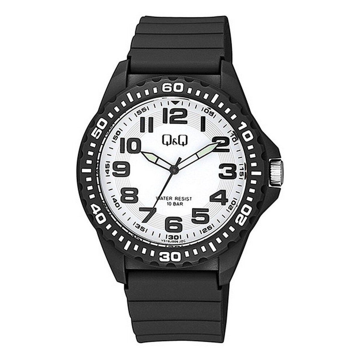 QQ VS16J006Y - Horloge - Sport - Analoog - Heren - Mannen - Plastic band - Rond - Kunststof - Cijfers - Zwart - Wit - 10 ATM