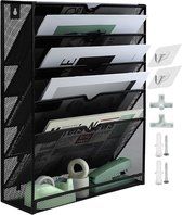 JGS ® Stijlvolle Zwarte Wandorganizer met 6 Vakken voor Tijdschriften en Documenten