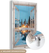 MuchoWow® Peinture sur verre 80x120 cm - Peinture sur verre acrylique - Transparent - Paysage d'hiver - Nature - Maison - Montagnes - Photo sur verre - Décoration murale salon - Décoration murale chambre - Peintures