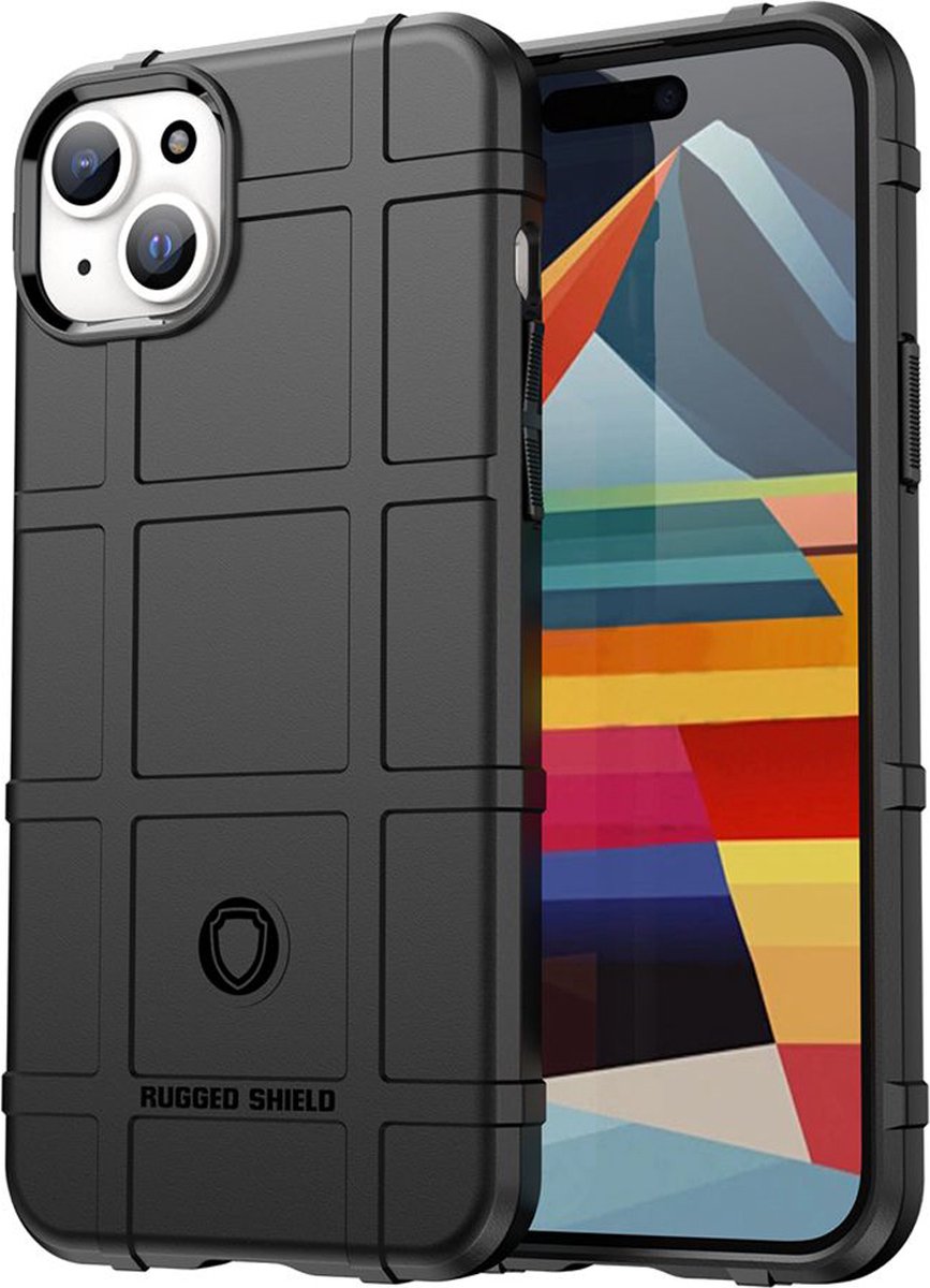 MobyDefend Hoesje - Geschikt voor iPhone 15 Plus - Rugged Shield TPU Backcover - Zwart