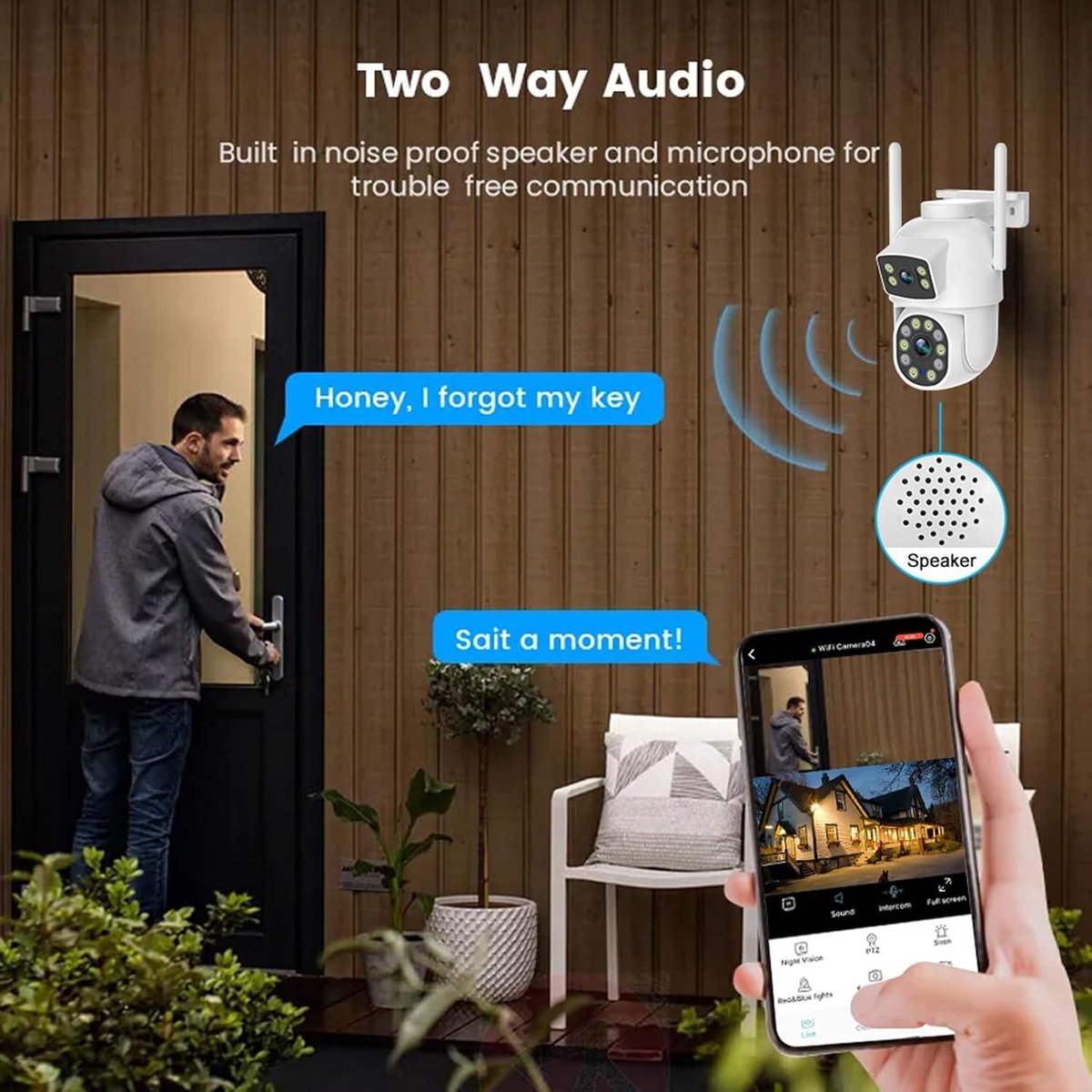 Draadloze beveiligingscamera met dubbele lens - 360° panoramafunctie - IP66 waterdicht - voor binnen en buiten - menselijke audioherkenning .