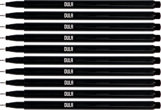 DULA Fineliners zwart 0.4mm - Fineliner set - Zwarte pen - Tekenen & kleuren - 10 stuks zwarte fineliners