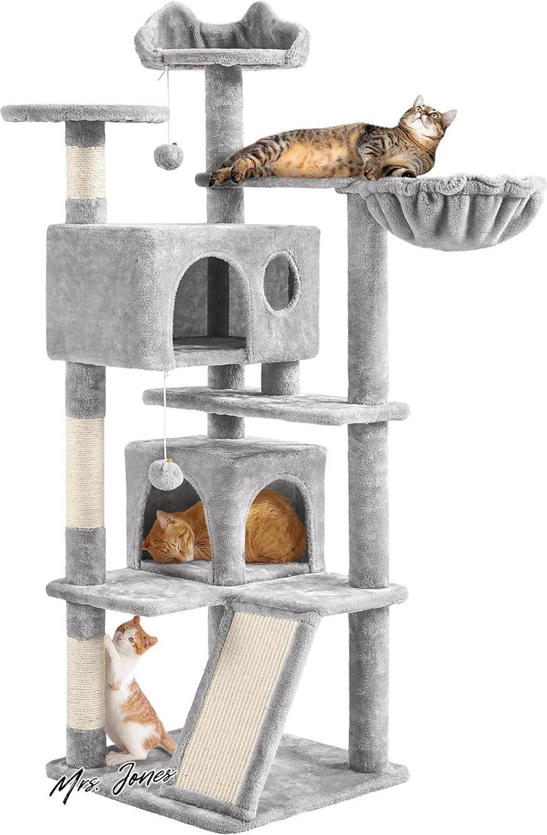 Mrs. Jones Krabpaal voor katten speelgoed natuurlijk sisal 49 x 49 x 139 cm lichtgrijs met ladder .