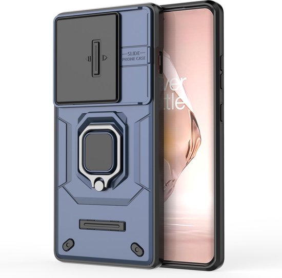 Coverup Ring Kickstand Back Cover avec Camera Shield - Convient pour OnePlus 12R Case - Blauw