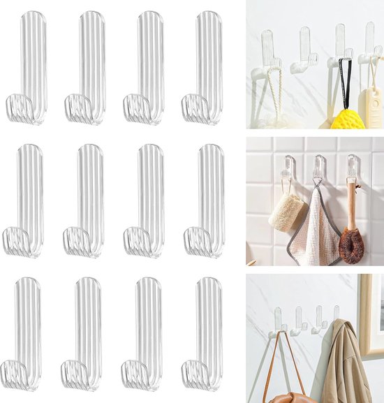CUHZA 10 paar toverhaken, dubbelzijdig, multifunctioneel, zelfklevend, transparant, water- en oliebestendig, geen boren nodig, afneembaar, geschikt voor keuken, badkamer, woonkamer