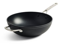 KitchenAid Classic Stainless Steel Wokpan 30cm - 5L - PFAS-vrije antikleeflaag - Wokpan inductie - Keramische pan - Ovenbestendig tot 160°C - Koudgrepen - Met glazen deksel - Zilver