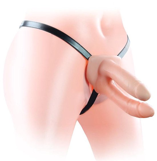 Dubbele holle strapon | voorbind | pegging dildo met harnas - 15 cm