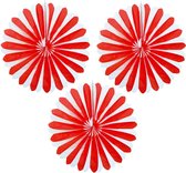 Decoratie waaiers - 3x - rood/wit - Dia 35 cm - Hangende versieringen/Feestartikelen - Polen - Oostenrijk - Canada - Zwitserland