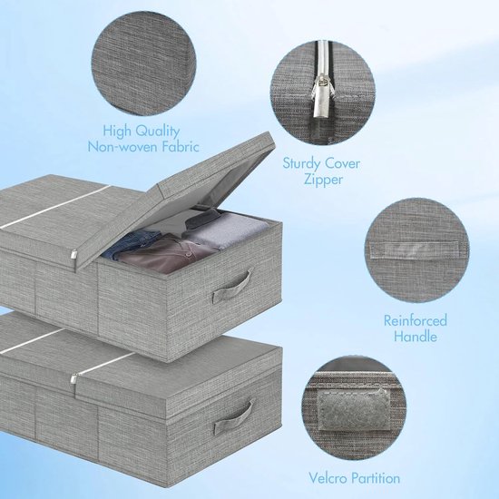 Opbergdozen voor onder het bed - opvouwbaar - 2 stuks - grijs - 80 x 40