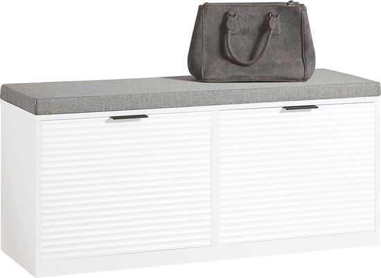VASAGLE Schoenenkast met 2 kleppen, schoenenrek met extra vak, schoenenrek, schoenopberger, easy-care melamine coating, 60 x 24 x 102 cm, wit LBC040W01