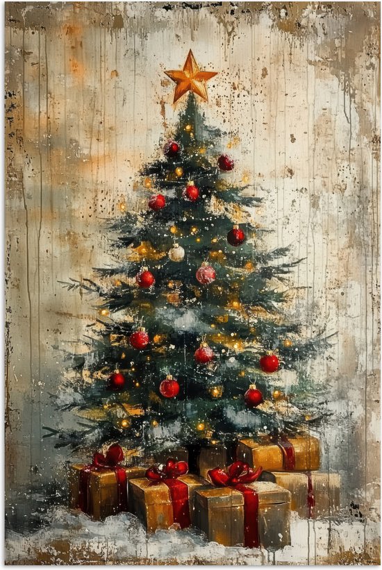 Poster Vintage De Noël 30x20 Cm - Toile étanche, Motif Sapin, Décoration Murale Pour Salon, Chambre, Café - 4