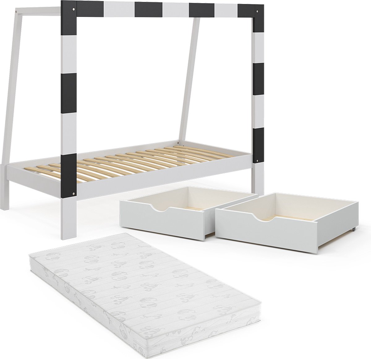 Vitalispa Voetbaldoel Kinderbed – 178 x 142.5 cm met lade en matras Wit