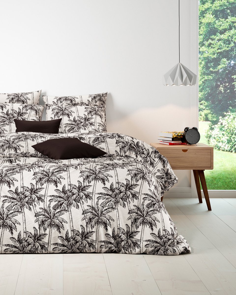 Mistral Home - DEKBEDOVERTREK - katoen renforcé - 260 x 240 cm + 2x 65 x 65 cm - extra breed - botanisch - zwart
