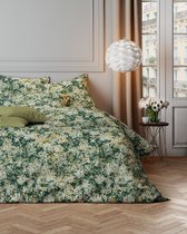 Mistral Home - DEKBEDOVERTREK - katoensatijn - 260 x 240 cm + 2x 65 x 65 cm - extra breed - botanisch - groen