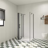 85x70x195cm douchecabine, met inklapbare vouwdeur en twee vaste zijwanden, 6mm helder EasyClean veiligheidsglas,mat zwarte aluminium frame, stabilisatiestang 45 cmX2