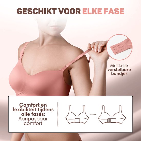 Vulpes Goods® BabyCare - Voedingsbh zonder beugels - Zwangerschapsbh - Naadloze Borstvoedingsbh - Slaapbh - verstelbare schouderband - ultra zachte stof - uitneembare vulling - voorkant met flap - handig met Borstvoeding - Roze - XL