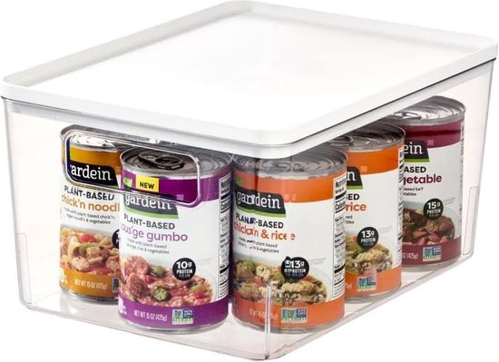 iDesign Opbergbakken, koelkastorganisatoren met deksels, set van 5, gemaakt van gerecycled kunststof, keukenaccessoires om voedsel vers te houden, transparant en wit iDesign Opbergbakken, koelkastorganisatoren met deksels, set van 5, gemaakt van gerecycled kunststof, keukenaccessoires om voedsel vers te houden, transparant en wit