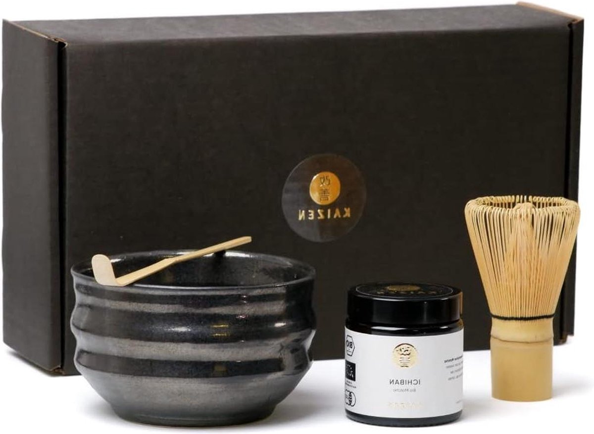 Biologische Matcha Set - Ceremonial Grade Bio Matcha - handgemaakte schaal bezem en lepel