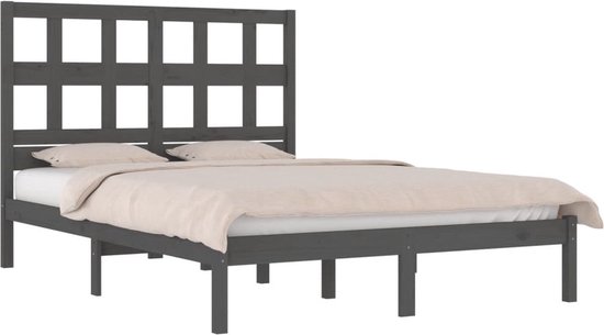 vidaXL Grijs Bed - Massief Grenenhout Bed - Bedframe massief grenenhout grijs 200x200 cm - Modern Bed - King Size Bed - Box Spring Bed