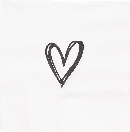 Clayre & Eef Serviettes Papier set de 20 33x33 cm Blanc Papier Coeur